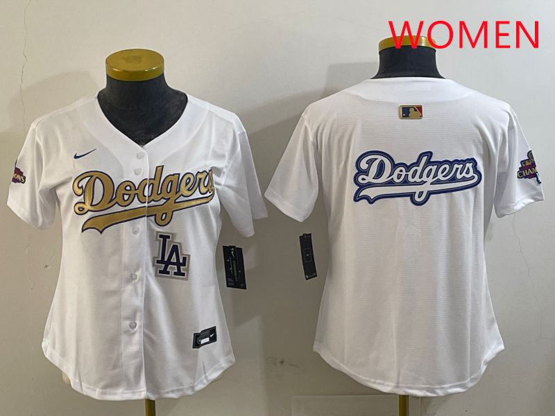 Women Los Angeles Dodgers Blank White Champion gold character 2025 Nike MLB Jersey style 18